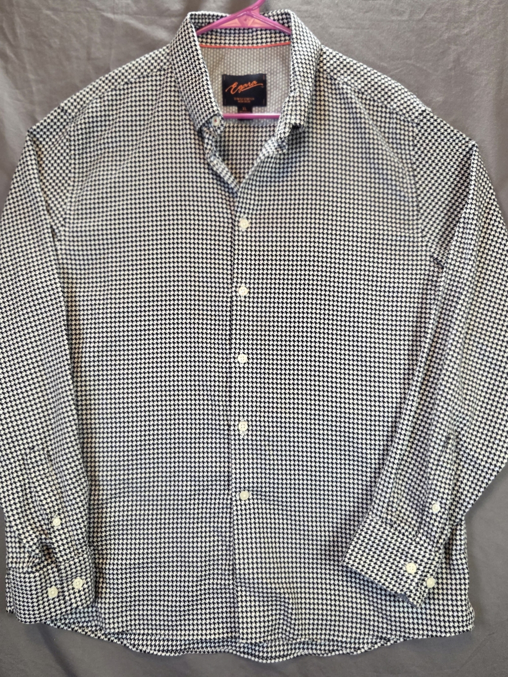 Egara Mens XL Slim Fit Stretch Non Iron Houndstooth Long Sleeve Button Up Shirt